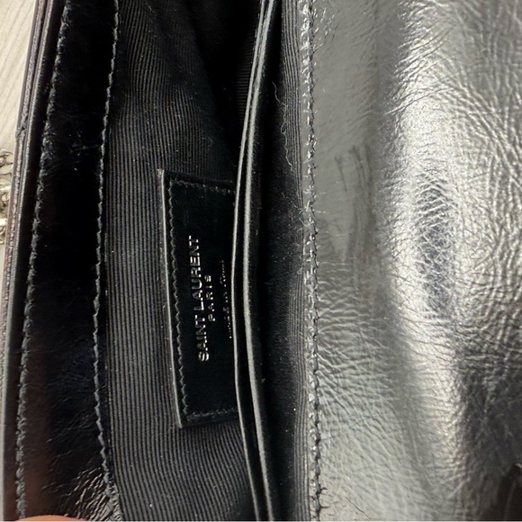 Saint Laurent Black and Silver Crossbody Bag with Chevron Quilting - Picture 10 of 13